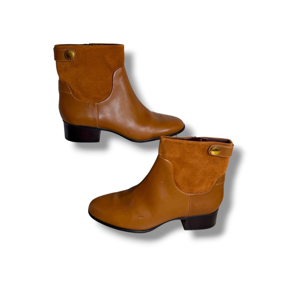 Franco Sarto Jessica Cognac Leather Suede Ankle Boots Women's 9.5M Block Heel